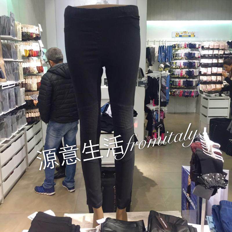 特价意大利Calzedonia外穿打底裤 纯黑色松紧腰百褶裤 显瘦秋长裤