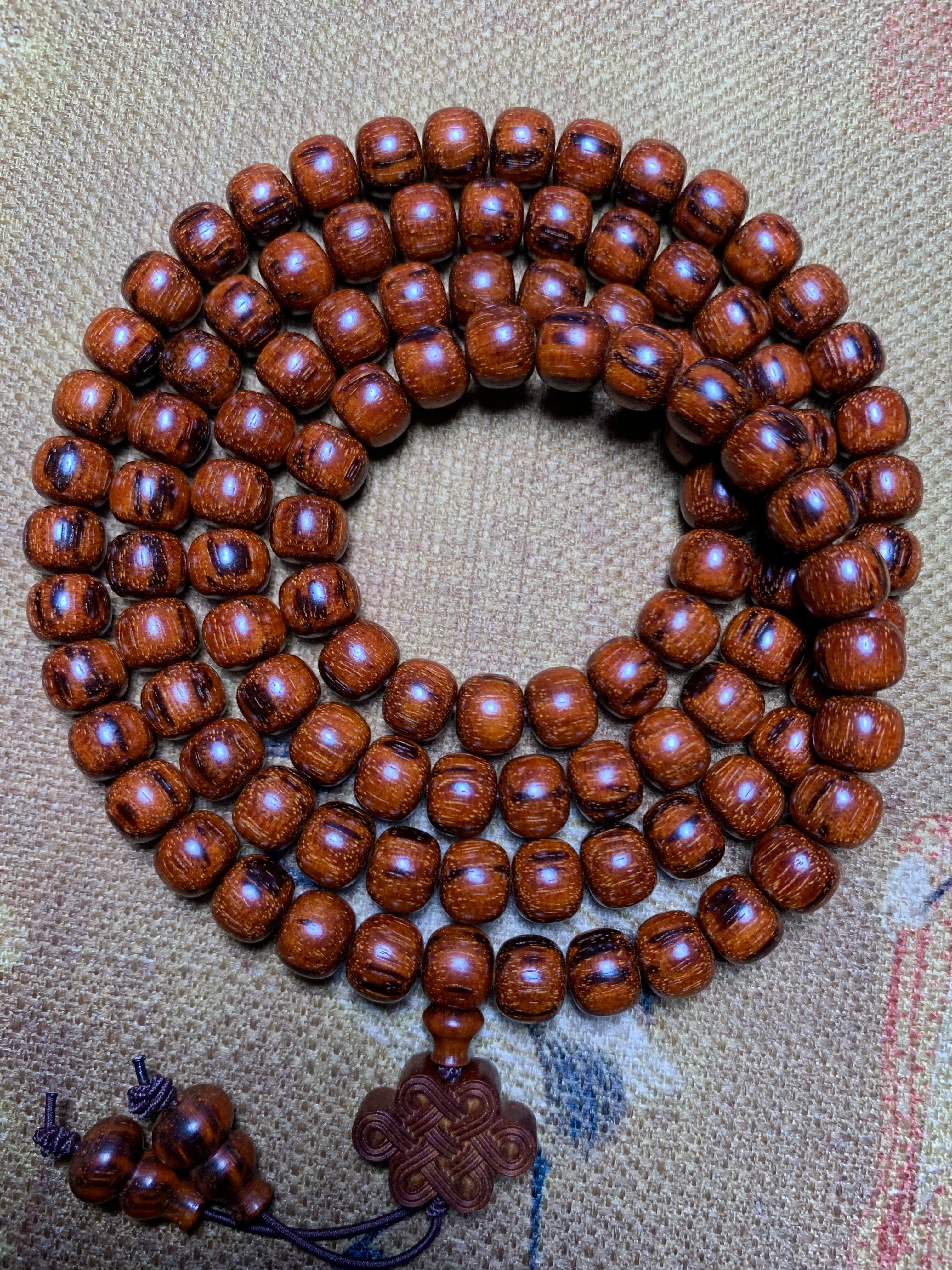 原汁原味印度小叶紫檀手链 老型珠多圈龙鳞纹火焰纹金星稍盘即润