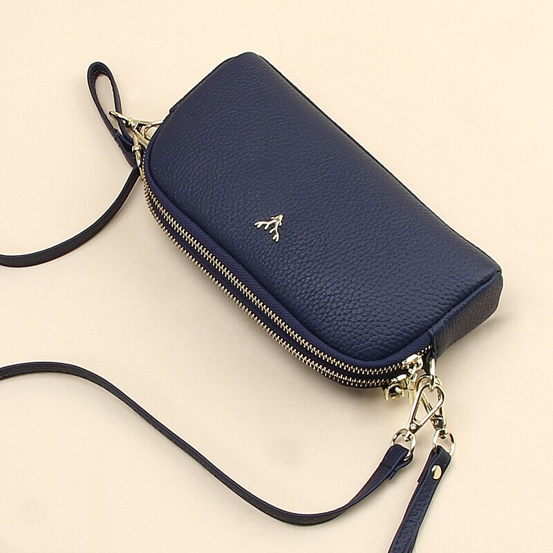 2022新款女士斜挎小包百搭大容量妈妈手拿包单肩双拉链真皮手机包