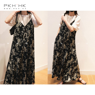 PKH.HK特春夏时髦清爽单穿叠搭都可不对称可调节肩带吊带裙连衣裙