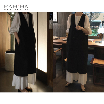 长线条马夹PKH.HK时髦双排扣V领