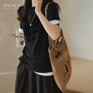 PKH.HK 特夏新私服穿在日常精致休闲可再生环保棉植绒短袖百搭T恤