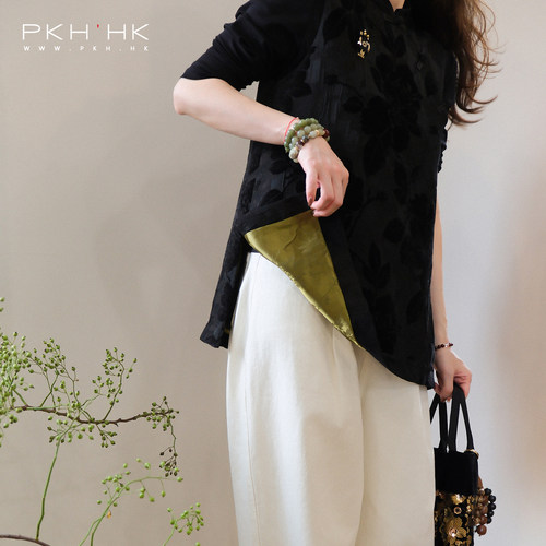 PKH.HK特秋上新大爱时髦小众撞色新中式手工盘扣复古黑色马夹背心