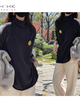 PKH.HK特 冬季 打破平庸全羊毛岛精无缝一体堆堆领宽松中长毛衣