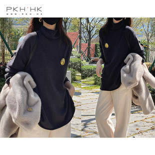 PKH.HK特 冬季 打破平庸全羊毛岛精无缝一体堆堆领宽松中长毛衣