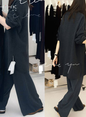 PKH.HK 特 秋冬日常时髦质感中长毛衣阔腿裤针织套装