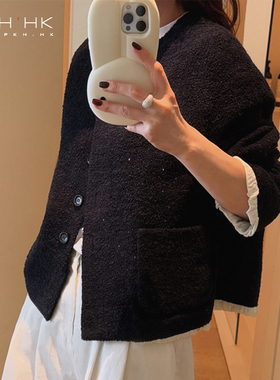 PKH.HK特2025初气质私服小众贵贵的心机木耳边设计羊毛闪金外套