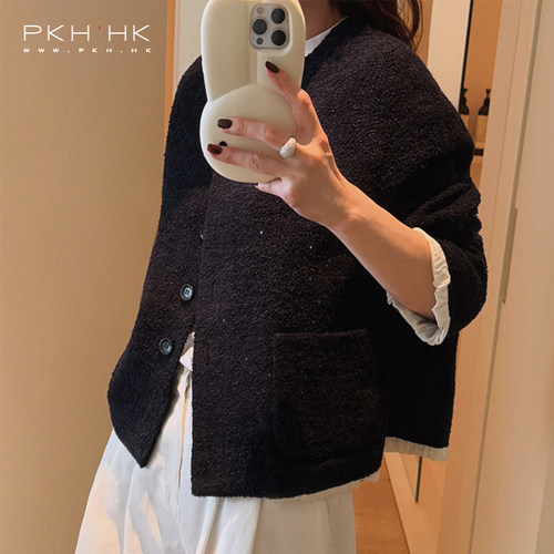 PKH.HK特2025初气质私服小众贵贵的心机木耳边设计羊毛闪金外套