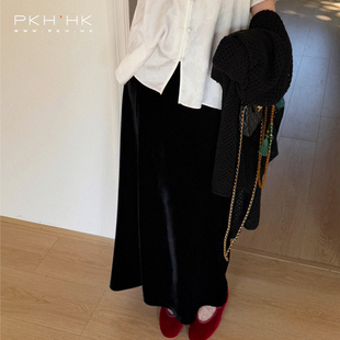 PKH.HK特2025 长半裙 BI入文自留敲显瘦大梨子友好黑色丝绒修身
