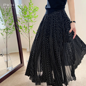 PKH.HK 特 秋冬轻盈浪漫日杂黑白小波点用料五米大裙摆太阳褶半裙