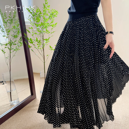 小波点用料五米大裙摆太阳褶半裙