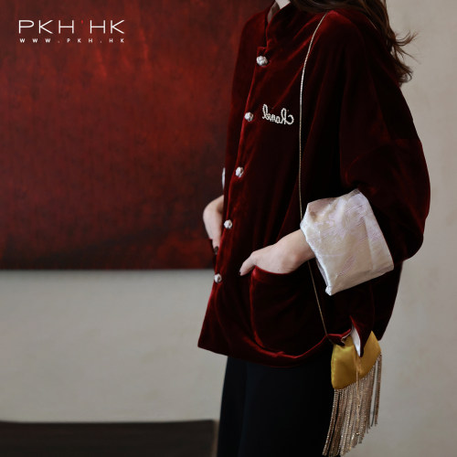 PKH.HK特 春上新淡味儿新中式 两面穿都好美贵气翻袖丝绒提花外套