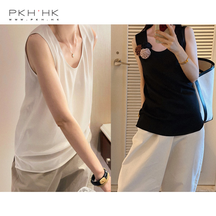 PKH.HK 特 夏季新品 文大爱 品味上乘感U领缎面醋酸时装背心