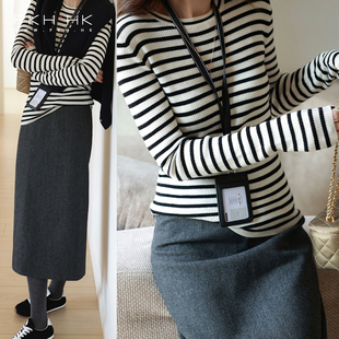 PKH.HK特冬口碑返场 经典百搭条纹可机洗美利奴超细羊毛修身毛衣