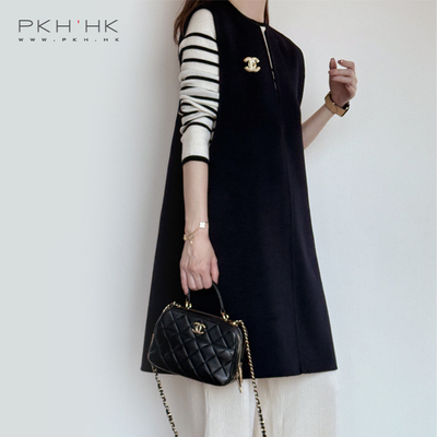 V领版型显瘦双面呢背心连衣裙