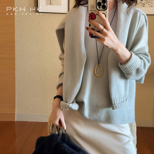 PKH.HK特 冬新 文大爱好温柔质感显白全羊毛定染奶绿高领圆领毛衣