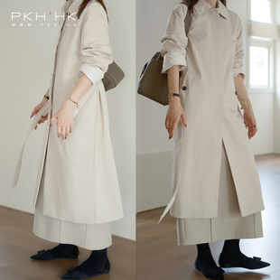 PKH.HK特 洋气米灰直筒配腰带通勤风衣外套 私服气质轻熟日杂风