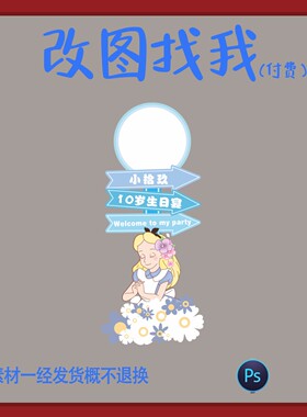 BBY462.宝宝宴蓝色爱丽丝迎宾牌psd