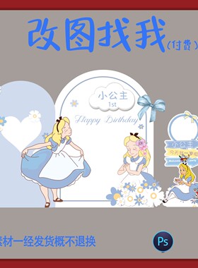 BBY463.宝宝宴蓝色爱丽丝背景板psd