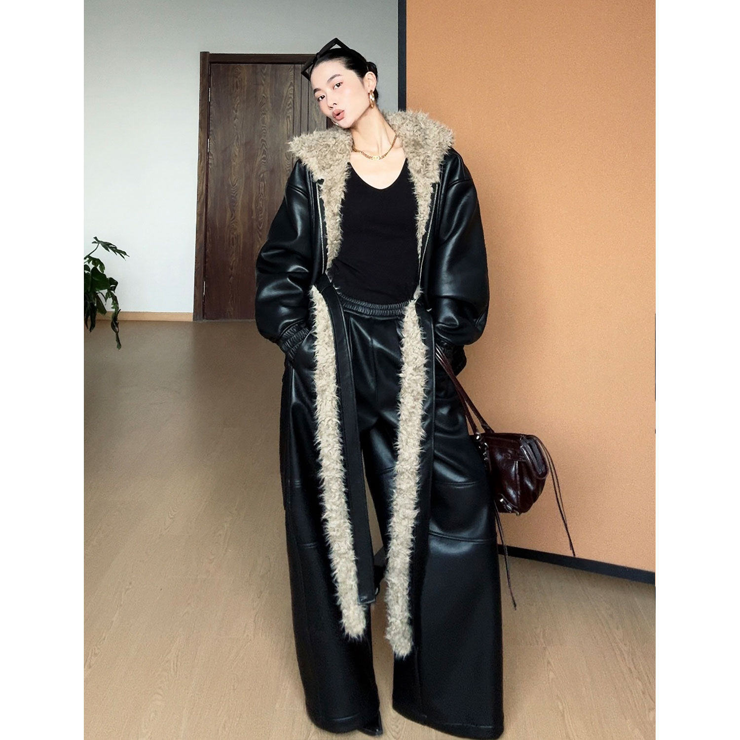 CIZZLEMORE【静奢简】高级时髦摩登加厚外套PU皮酷飒休闲阔腿裤,女装/女士精品,时尚套装,淘宝优惠券,粉丝福利购,淘宝优惠卷