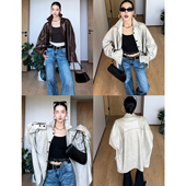 宽松廓形中长款 老钱风明线翻领皮衣衬衫 上衣 质感OL CIZZLEMORE