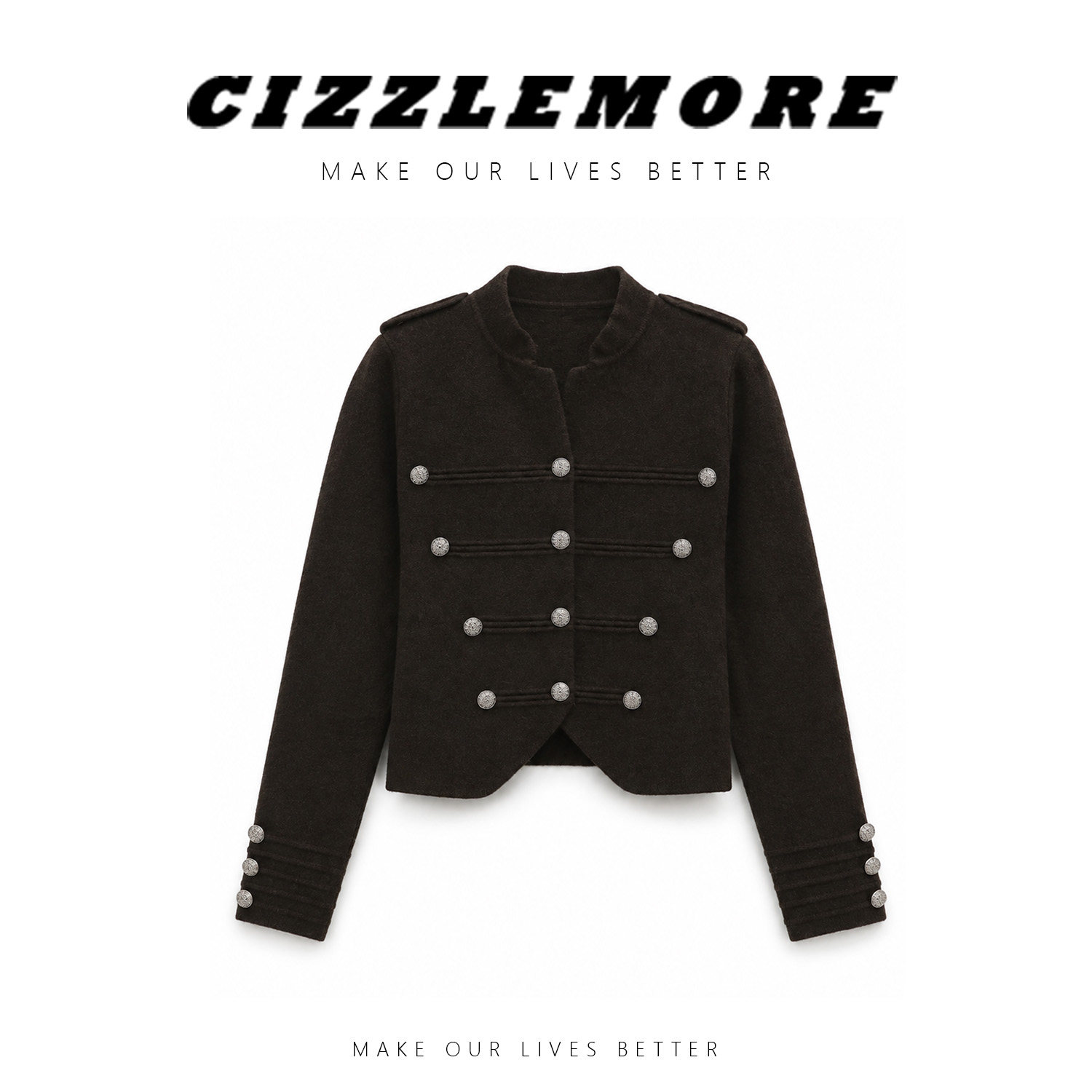 CIZZLEMORE 【松林低语】法式排扣短款显瘦设计感短外套针织上衣