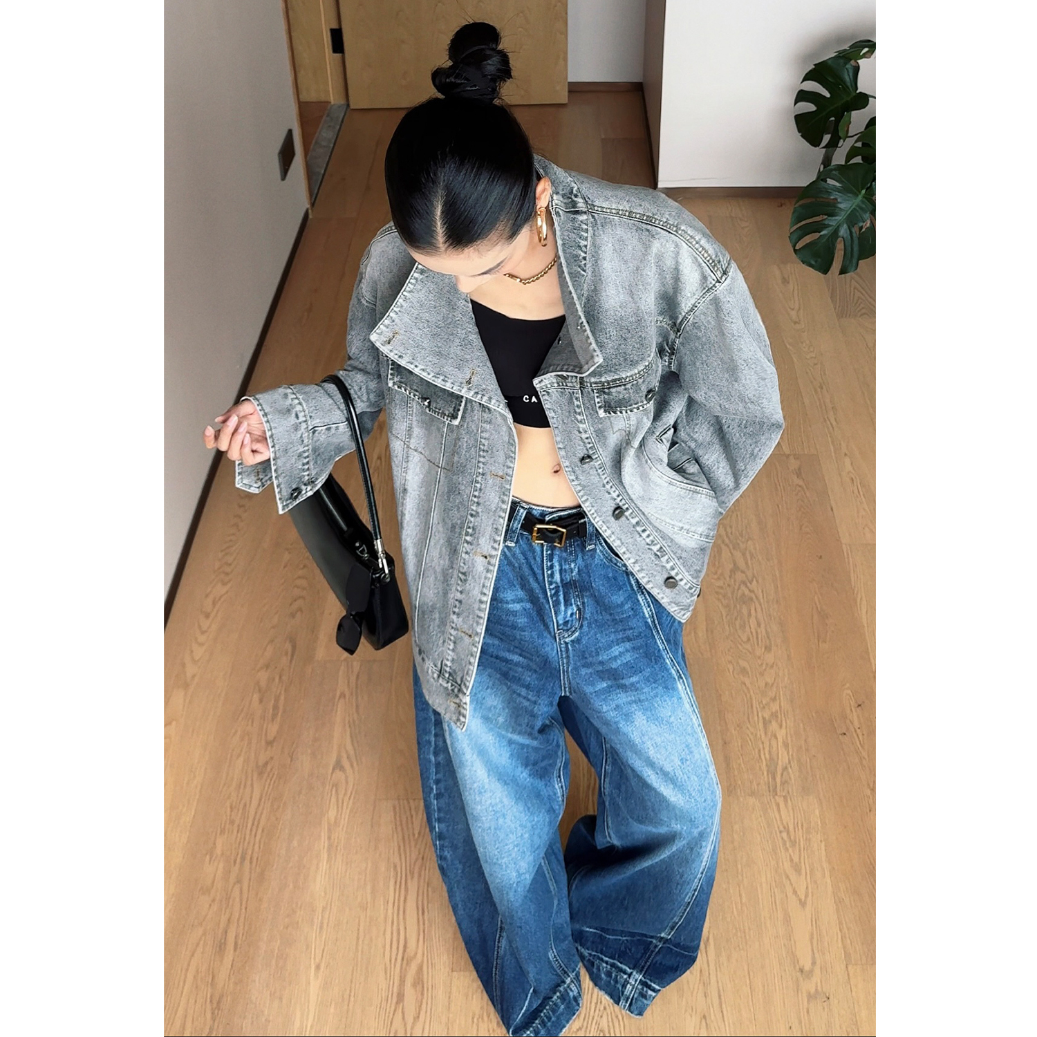 CIZZLEMORE【山海】蓝色高腰水洗直筒牛仔裤款宽松显瘦阔腿长裤