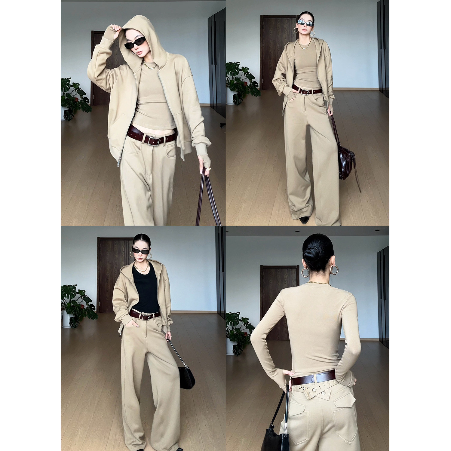 CIZZLEMORE【不费力主义】显瘦打底衫连帽卫衣设计阔腿休闲裤套装