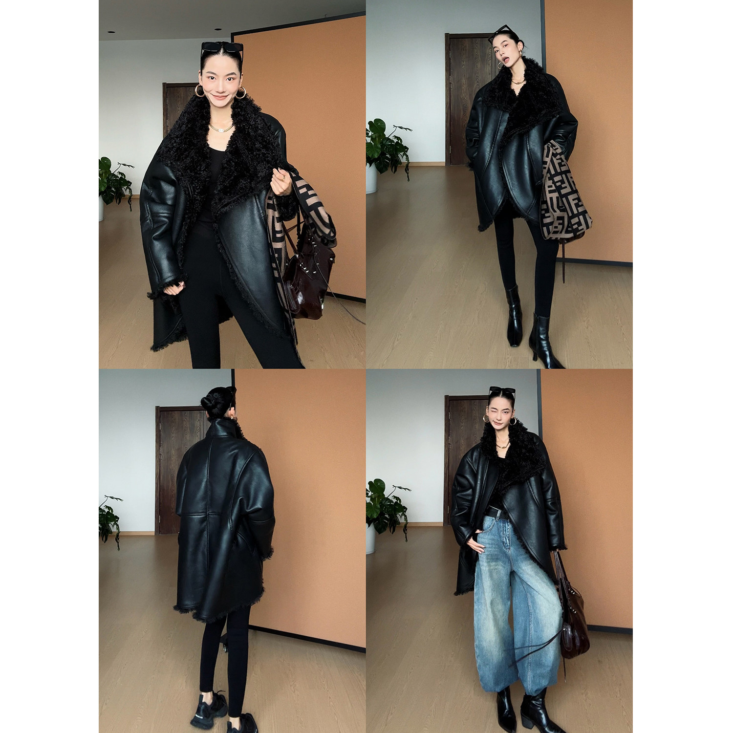 CIZZLEMORE【东京贵族】双面穿茧型设计加绒加厚皮毛一体皮衣外套