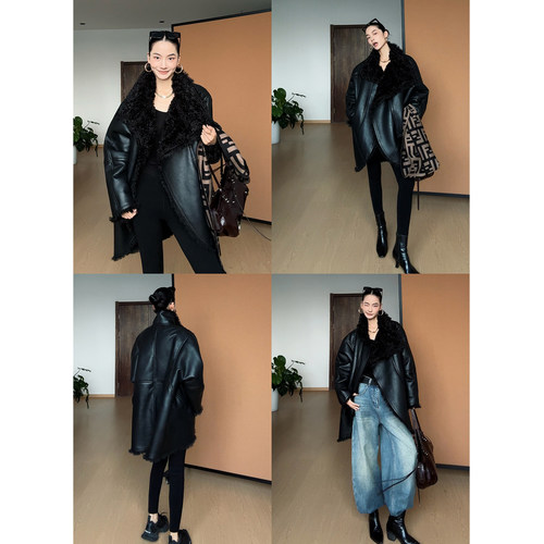 CIZZLEMORE【东京贵族】双面穿茧型设计加绒加厚皮毛一体皮衣外套