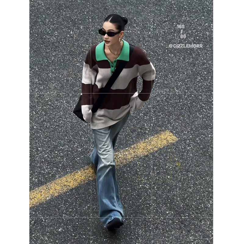 CIZZLEMORE【自留】早秋新款拼接领polo女秋冬长袖打底针织衫