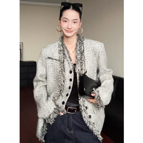 CIZZLEMORE【精致主义】高智拉毛编织感粗呢马甲羊毛小香外套上衣