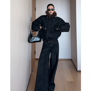 休闲直筒牛仔长裤 夹克外套 两件套 可拆卸毛领加厚短款 CIZZLEMORE