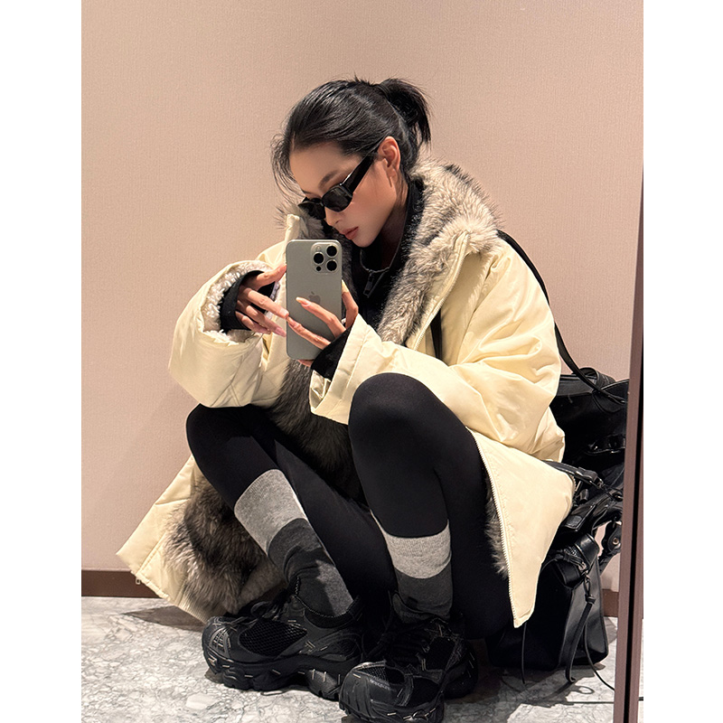 CIZZLEMORE 冰美式~ 复古设计感拼接毛领休闲廓形保暖加厚外套