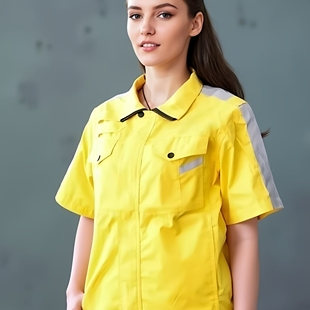 无字金海岸港口黄色夏季短袖工作服薄款管理岗半袖工作服黑裤套装