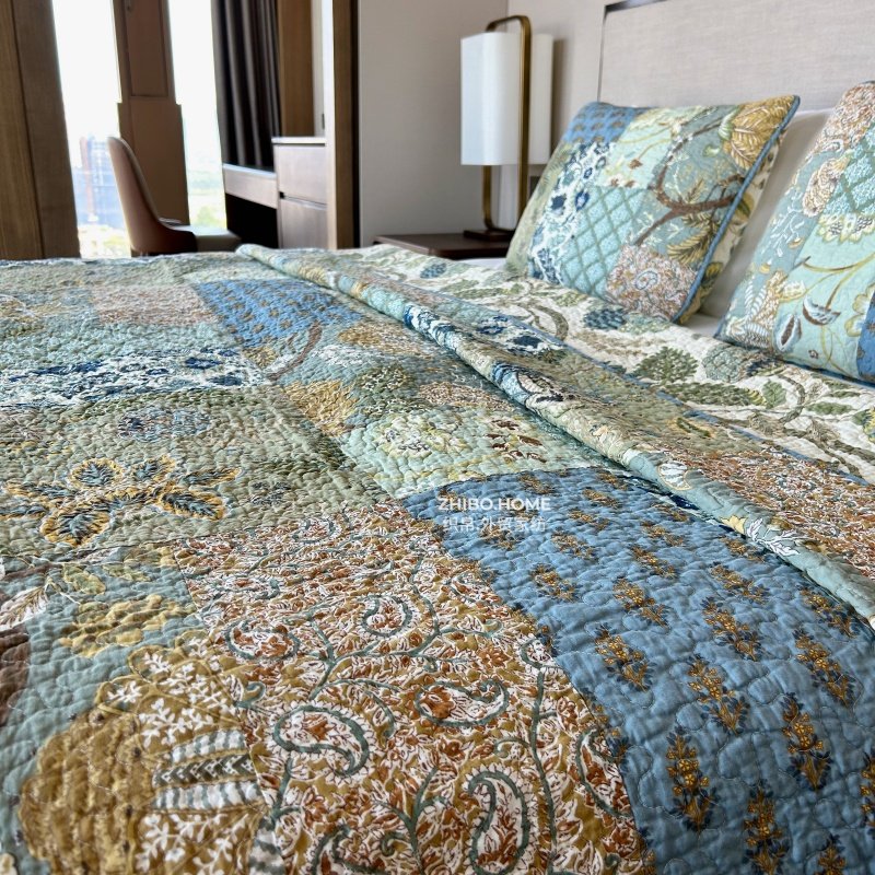 捡漏！出K单！纯手工拼布 凹凸质感欧式全棉绗缝被床盖床罩三件套