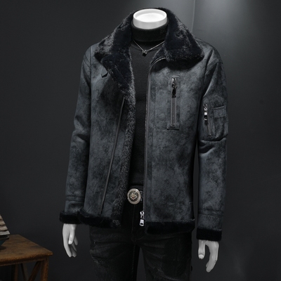 2025冬季男士大码外套保暖翻领休闲皮毛一体潮流个性防风加厚夹克