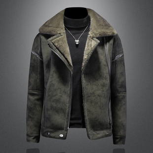 高级感皮毛一体外套男韩版工装潮流夹克秋冬季青年羊羔毛加厚棉服