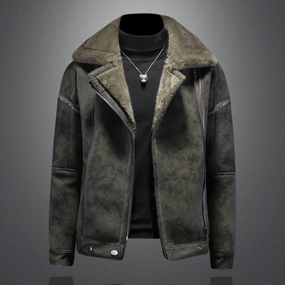 高级感皮毛一体外套男韩版工装潮流夹克秋冬季青年羊羔毛加厚棉服