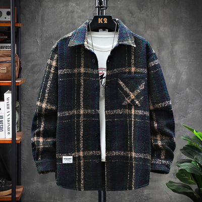 秋冬复古磨毛格子衬衫男