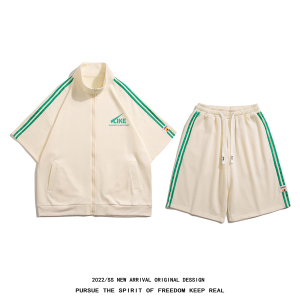 白底 夏季新款简约ins宽松情侣运动短袖开衫套装  TZ653 P85控108图片