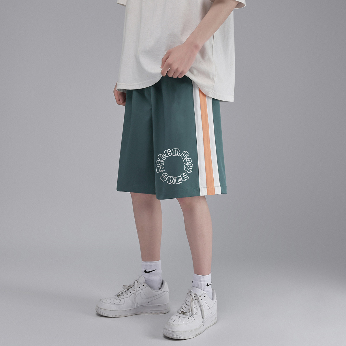 白底2023夏季新款短裤潮ins小印花休闲五分裤A112P35控48,男装休闲裤,电商A247-1