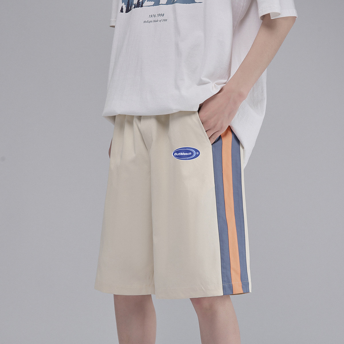 白底2023夏季新款短裤潮ins小印花休闲五分裤A111P35控48,男装休闲裤,电商A247-1