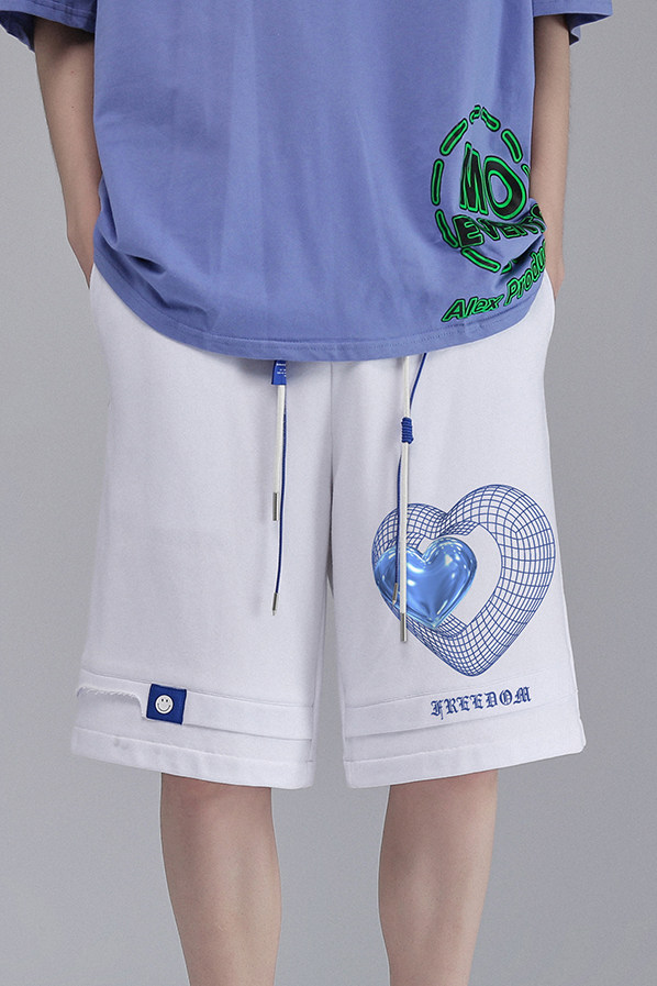 白底2023夏季新款短裤潮流爱心印花休闲五分裤A113P35控48,男装休闲裤,电商A247-1