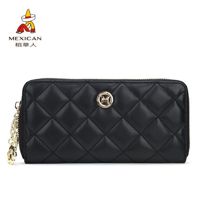 稻草人女士钱包长款拉链新款时尚菱格小香风手拿包大容量字母钱夹