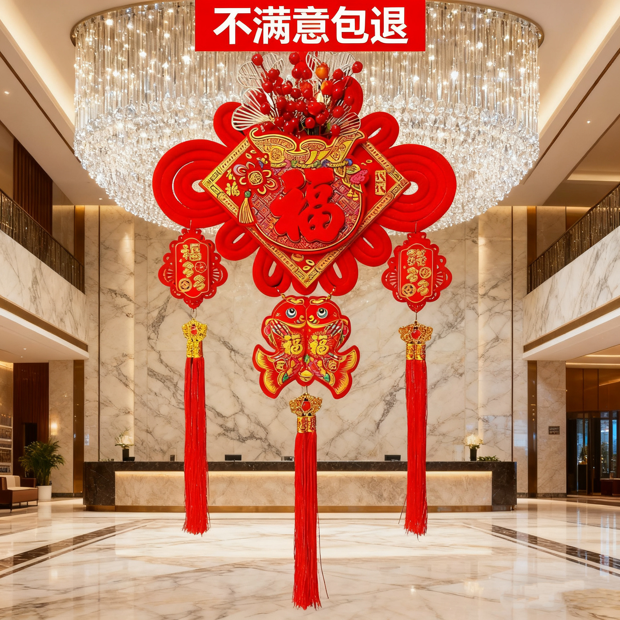 春节装饰中国结新款三层红果石榴钱袋双鱼双线结婚乔迁新年客厅