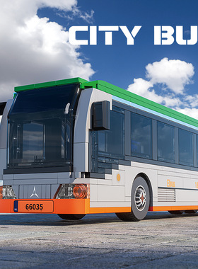 砖悦66035跨境直供玩具汽车收藏摆件DIY积木组装加长巴士模型