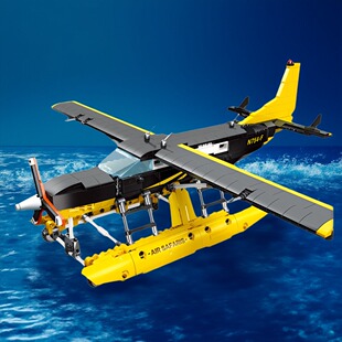 杰星JJ9172水上飞机模型军事积木小颗粒智力拼装组装儿童玩具摆件