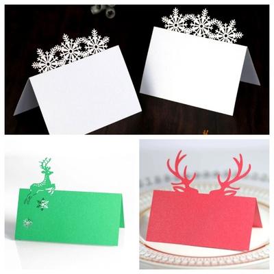 新款圣诞小鹿宴会嘉宾席位牌雪花麋鹿桌卡台卡精美名字桌牌坐席卡