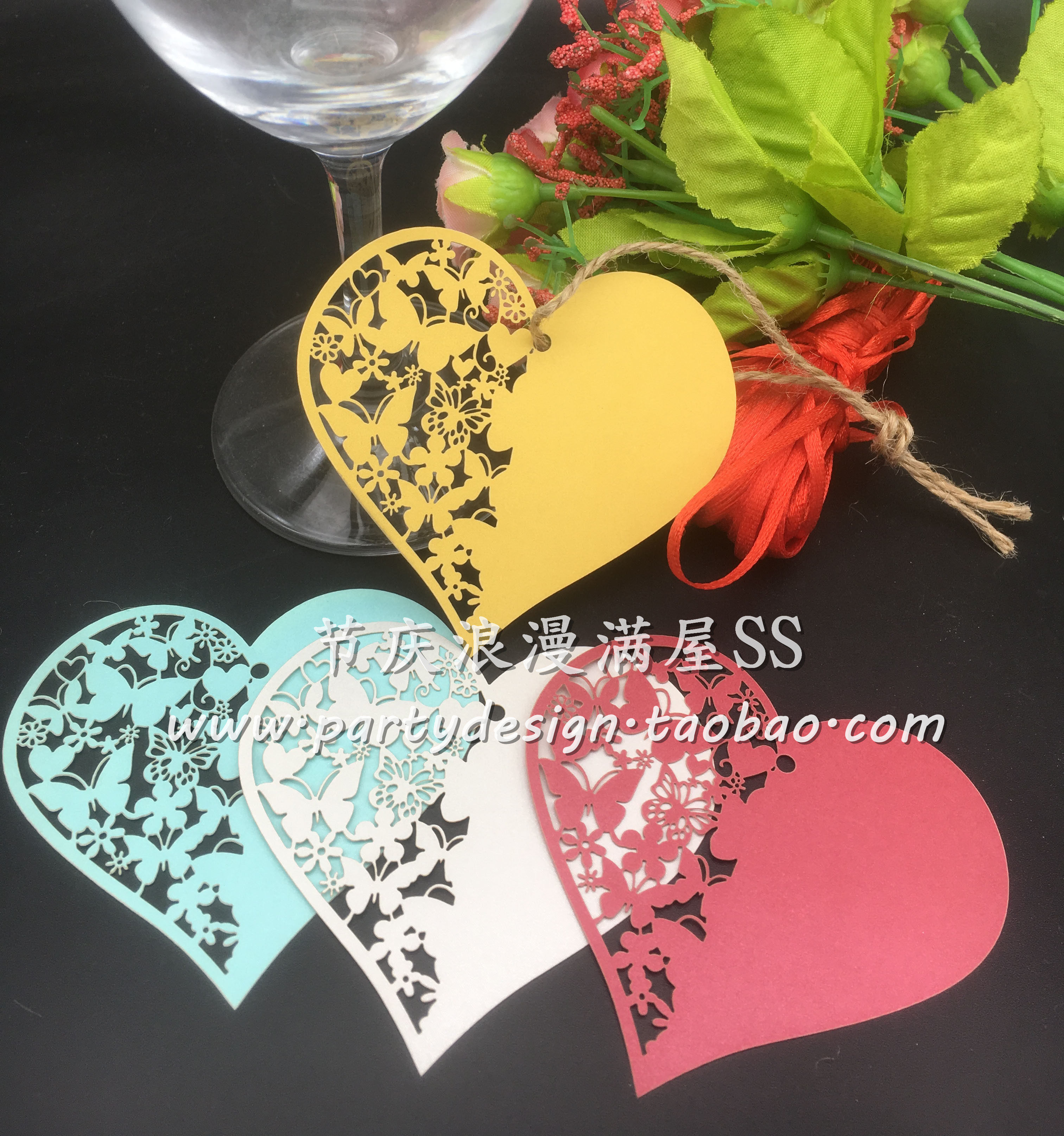 镂空 爱心心形许愿卡吊卡 DIY许愿树挂饰 珠光纸卡纸卡片吊卡50张